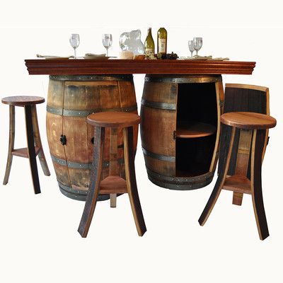 Wine Barrel Bar, Wine Barrel Table, Bar Island, Oak Bar Stools, Wine Barrel Furniture, Barrel Bar, Barrel Table, Kitchen Island Bar, Oak Trim