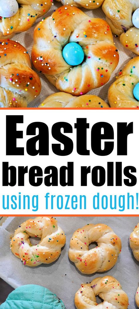 EASY Easter egg bread using frozen dough is here! Mini Italian Easter bread rolls are the perfect Spring side dish you'll love. #rhodesrolls #rhodesbread #easterbread #easterrolls #easyrolls #rollsrecipe #frozendoughrecipe #rhodesrecipe Easy Easter Bread, Easter Egg Bread, Easter Bunny Rolls, Easter Rolls, Traditional Bread Recipe, Rhodes Bread, Easter Bread Recipe, Italian Easter Bread, Easy Easter Recipes