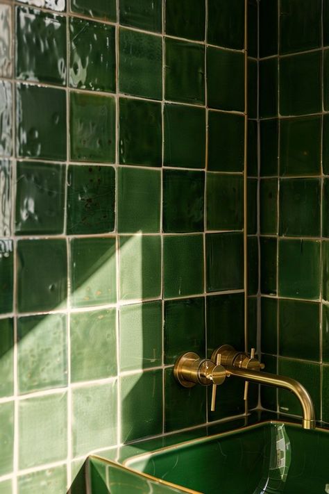 Green Tiling Bathroom, Large Green Bathroom Tiles, Jade Green Bathroom Tiles, Green Tile Bedroom, Green Tiles For Bathroom, Retro Green Tile Bathroom, Dark Green Subway Tile Bathroom, Bathroom Green Wallpaper, Bathroom Color Tiles