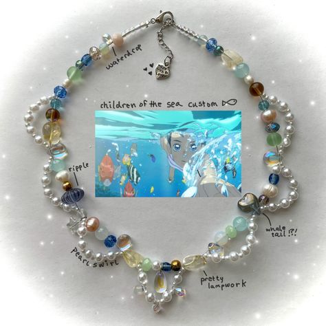 Sea Necklace Aesthetic, Children Of The Sea, Funky Necklace, Necklace Aesthetic, Sea Necklace, Anime Jewelry, Indie Jewelry, Beaded Necklace Designs, Necklace Beads