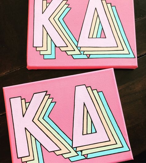 Axo Canvas, Kappa Delta Canvas, Kappa Delta Crafts, Sorority Letters Painted, Sorority Canvas Paintings, Theta Crafts, Sorority Decorations, Big Little Canvas, Sorority Art