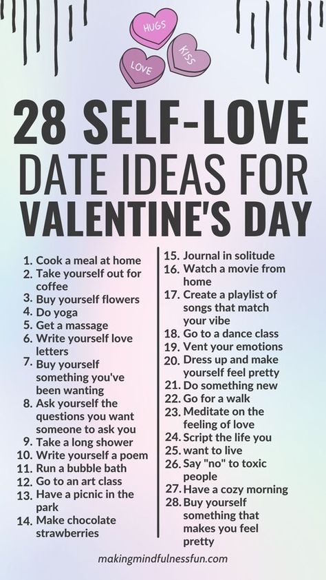 Self Date Ideas Valentines Day, How To Celebrate Valentines Day Single, Stuff To Do On Valentines Day, Valentine's For Singles, Valentines Self Care Aesthetic, Places To Go For Valentines Day, Dates For Valentines Day, Valentines Days List, Valentines Alone Ideas