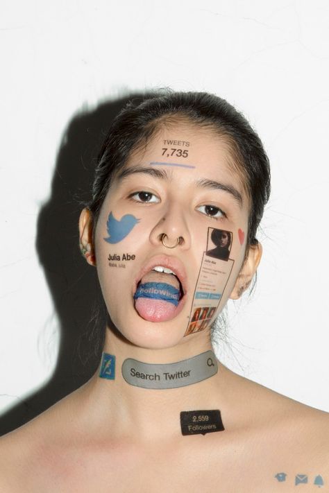 the instagram artist turning her social media addiction into art - i-D Red Conceptual, Temporary Face Tattoos, Social Photo, Mass Culture, Social Media Art, Social Media Photography, Vogue China, Paris Mode, Fashion Media