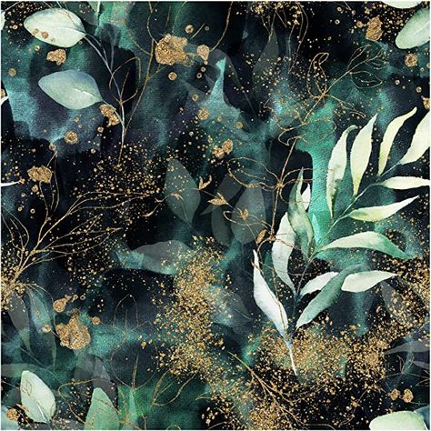 HAOKHOME 93208 Boho Peel and Stick Wallpaper Leaves Branch Removable Black/Green/Matte Gold Vinyl Self Adhesive Mural for Bedroom 17.7in x 9.8ft Turquoise Watercolor, Boho Leaves, Floral Branch, Gold Vinyl, Peel Stick Wallpaper, Pvc Vinyl, Watercolor Texture, Wall Art Pictures, Texture Design