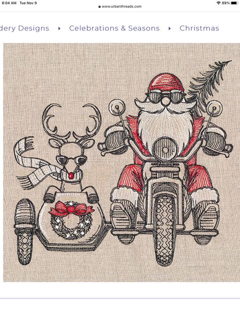 Motorcycle Christmas, Christmas Stitch, Christmas Sketch, Motorcycle Sidecar, Waffle Weave Towels, Towel Design, H Design, Christmas Towels, Embroidered Towels