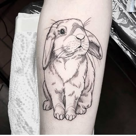 Rabbit Tattoo Ideas, Hase Tattoos, Pet Portrait Tattoos, Rabe Tattoo, Black Mode, Deep Tattoo, Baby Tattoo Designs, Rabbit Tattoo, Portrait Tattoos