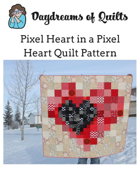 Valentine Sewing, Valentine Quilts, Themed Quilts, Pixel Quilting, Charm Square Quilt, Heart Quilts, Modern Quilt Pattern, Heart Quilt Pattern, Pixel Heart