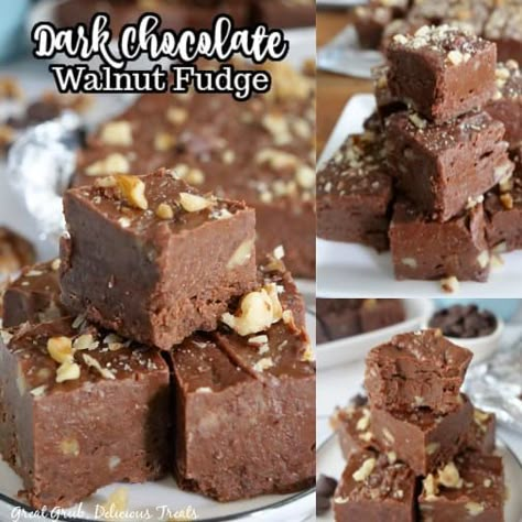 Dark Chocolate Walnut Fudge is a rich, creamy, and chocolatey fudge recipe that is loaded with walnuts. Homemade Peppermint Bark, Chocolate Walnut Fudge, Walnut Fudge, Fudge Ingredients, Dark Chocolate Fudge, Fudge Recipes Easy, Rich Chocolate Cake, Fudge Easy, Easy Sugar Cookies