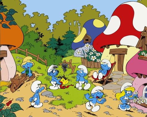 The Smurfs village Smurfs Village, Smurf Village, Fox Crafts, The Smurfs, Morning Cartoon, 80s Cartoons, Classic Cartoons, Cool Cartoons, Sweet Memories