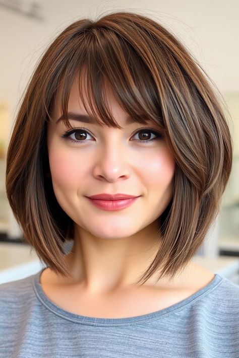 Classic Bob with Feathered Bangs, long bob hairstyle, , medium-length haircut, low maintenance medium-length haircut Shoulder Length Bob With Side Bangs, Feathered Bob With Bangs, Medium Length Bob With Bangs, Bob With Feathered Bangs, Bangs Long Bob, Haircut Low Maintenance, Feathered Bob Hairstyles, A Line Bob With Bangs, Wavy Lob Haircut