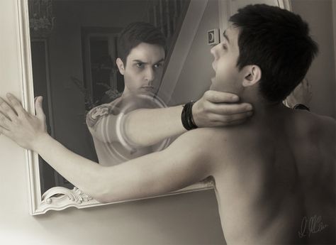 Self Fear by DomMcCann on deviantART Alter Ego Photography, Good Vs Evil, Mirror Photography, Modern Magic, Character Inspiration Male, Evil Twin, Mirror Reflection, Lewis Carroll, Good And Evil