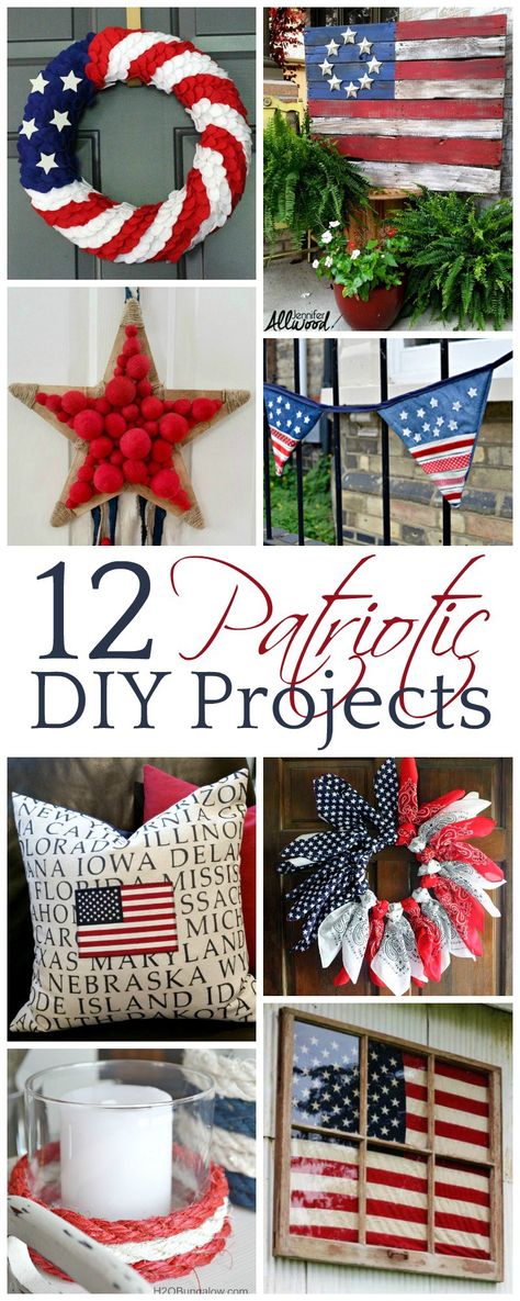 12 Patriotic DIY Projects. Great crafts and DIY projects for the 4th of July | awonderfulthought.com Forth Of July Crafts Diy, July Crafts For Adults, America Crafts, Patriotic Diy Crafts, Diy July 4th Decorations, Fourth Of July Diy Decor, 4th Of July Crafts, Diy Fourth Of July Crafts, Patriotic Diy