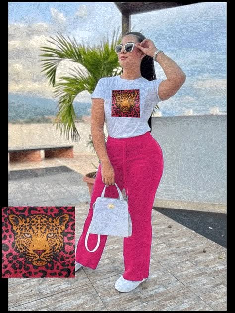 conjunto de dos piezas   playera  blanca y pants acampanado  fabricado con algodon peinado  el pants estira y amolda al cuerpo  estampado  aplicacion de vinil sublimableconjunto playera y pants acampanado para mujer Rosa Fucsia Casual,Dulce,Elegante,Sexy,Calle,Sencillo,Trabajo,Fiesta  manga corta  Estampado en Textura   Todo Women Clothing, size features are:Bust: ,Length: ,Sleeve Length: Pantalon Rosa Outfit, Outfit Mujer, Two Piece Outfit, Outfits Casuales, Beautiful Outfits, Stylish Outfits, Two Piece, Cool Style, Casual Outfits