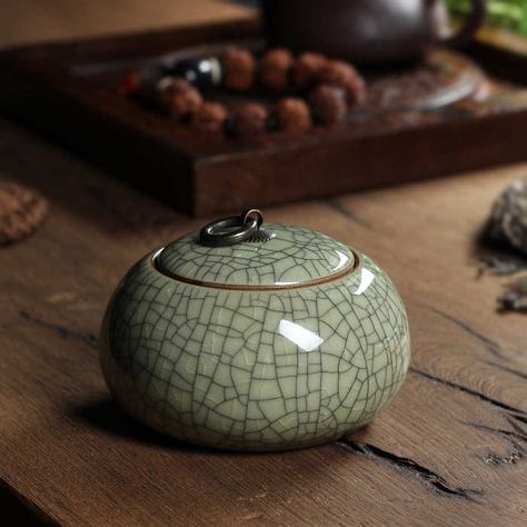 WIZAMONY Top Grade Crackle Glaze Longquan Celadon Ceramics 405g Capacity Eco Friendly Tea Caddy Tea Canister Tea Porcelain Jar|jar jar|jar canisterjar porcelain - AliExpress Spice Jar Storage, Tea Canister, Pattern Ceramic, Ceramic Canister, Tea Storage, Chinoiserie Style, Spice Storage, Ceramic Boxes, Spice Jar