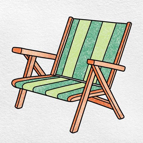 Looking to learn how to draw a beach chair? How To Draw A Beach Chair, Camping Chair Drawing, Beach Chair Drawing, Beach Chair Illustration, Drawing Of A Beach, Beachy Drawings, Resort Illustration, Chair Clipart, Chair Cartoon