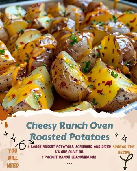 Grandma's favorite RecipesYummy😋 | Cheesy Ranch Oven Roasted Potatoes 🧀 | Facebook Veggies In Oven, Roasted Cheesy Potatoes, Mini Crockpot Recipes, Roasted Veggies In Oven, Soup Lovers, Cheesy Ranch, Oven Roasted Potatoes, Ranch Seasoning Mix, Healthy Potato Recipes