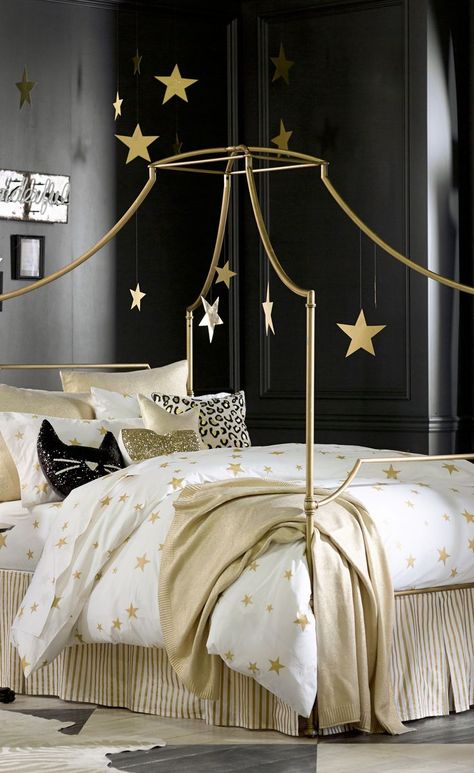 Unusual Gold Bedroom Design Cat Themed Bedroom, Gold Bedding, Bedding Black, Parisian Decor, Gold Bed, Emily And Meritt, Teen Girl Bedroom, Gold Bedroom