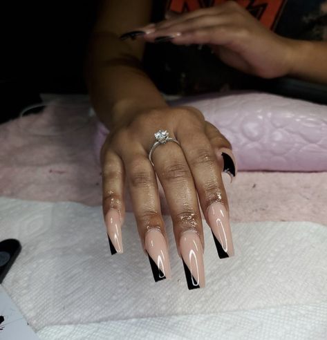 Black V French Tip Nails, Black V French Tip, V Shaped French Tip Nails, Cute Freestyle Nails, V French Tip Nails, V French Tip, Ambre Nails, Freestyle Nails, Fall Acrylic