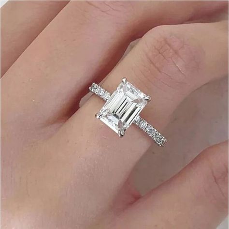 Engagement Ring 3 Carat, Gold Emerald Engagement Ring, Ring For Women Silver, Accent Engagement Ring, Engagement Ring Simple, 2 Carat Ring, Stackable Engagement Ring, Emerald Cut Engagement Ring, Couples Ring