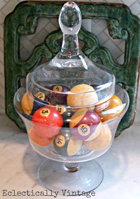 Billiard Balls Pool Table Room, Jar Fillers, Vintage Decorating, Pool Room, Cottage Market, Pool Ball, Pool Rooms, Funky Junk, Billiard Room