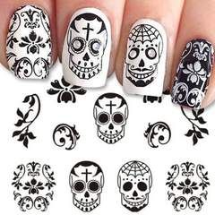 Halloween Nails Black Sugar Skull water decals Halloween Nails Black, Sugar Skull Nails, Black Sugar Skull, Nail Art Halloween, Skull Nails, Nail Water Decals, Nail Art Sticker, Rose Nails, Diy Nail Art