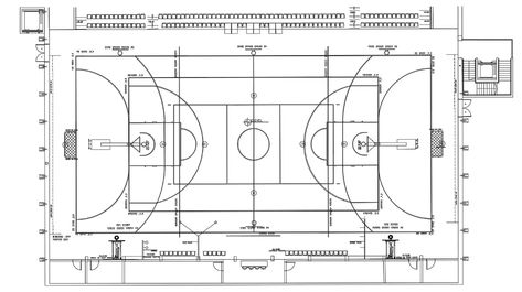 Basket Ball Court Layout Plan CAD File Basketball Ground, Architecture Symbols, Basketball Court Layout, Floor Plan With Dimensions, Loft Floor Plans, Basketball Court Flooring, Loft Floor, Ground Design, Drawing Details