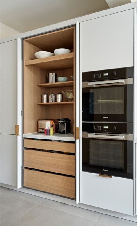 Modern Refrigerator Cabinet, Kitchen Pantry Design, Kitchen Room Design, Kitchen Inspiration Design, Pantry Design, Kitchen Cabinetry, Kitchen Cabinet Design, Updated Kitchen, Kitchen Layout