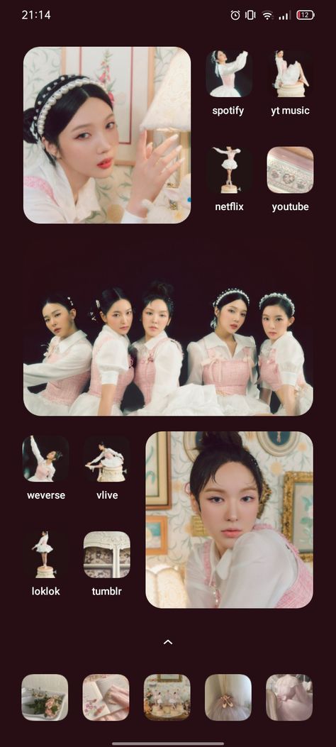 Red Velvet Phone Layout, Red Velvet Homescreen, Android Homescreen, Phone Inspo, Phone Ideas, Phone Theme, Homescreen Layout, Phone Organization, Phone Themes