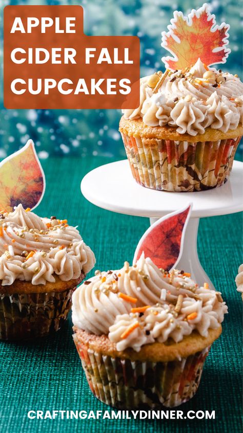 Easy Apple cider fall cupcakes. Looking for an effortless yet delightful fall dessert? Try our Moist Apple Cider Cupcakes made with an easy box mix. These cupcakes are bursting with warm, seasonal flavors that will impress your guests. Start family fall baking today! Apple Cupcakes With Cake Mix Boxes, Fall Cupcakes Box Cake, Apple Cider Desserts Easy, Apple Cider Cupcakes Recipe, Fall Birthday Desserts, Box Cupcake Recipes, Cupcakes With Box Cake, Cupcakes From Box Cake, Fall Cupcake Recipes