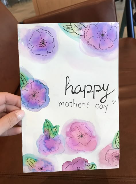 Watercolor Mother’s Day Card. Easy and fun to make. Found this idea from occassionalcrafting.blogspot.com, I gave it my own touch to make it look different! Quick And Easy Mother's Day Cards, Mother’s Day Cards Diy Watercolor, Mother’s Day Card Design Idea, Mother Day Cards Watercolor, Mother’s Day Handmade Card, Mother’s Day Homemade Cards Watercolor, Mothers Day Card Design Ideas, Watercolour Mothers Day Cards Easy, Easy Mother’s Day Art Projects