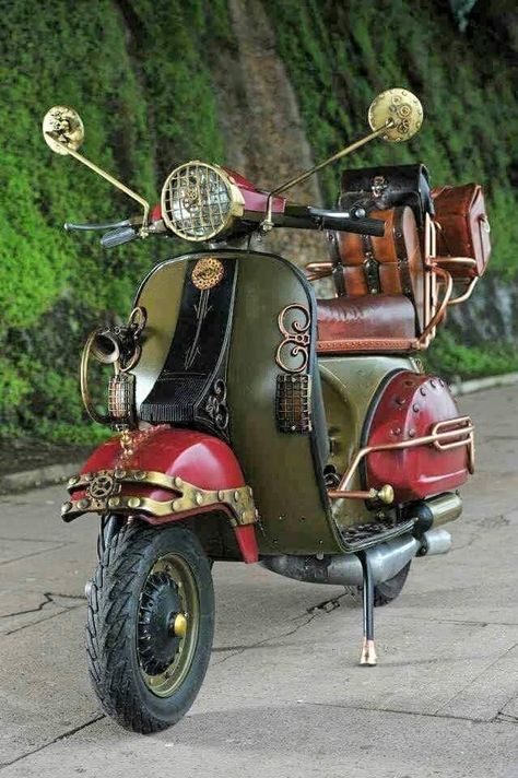 Steampunk Creations, Vespa Bike, Vespa Ape, Steampunk Vehicle, Vintage Vespa, Mode Steampunk, Steampunk Tendencies, Motorcycles And Scooter, Steampunk Watch