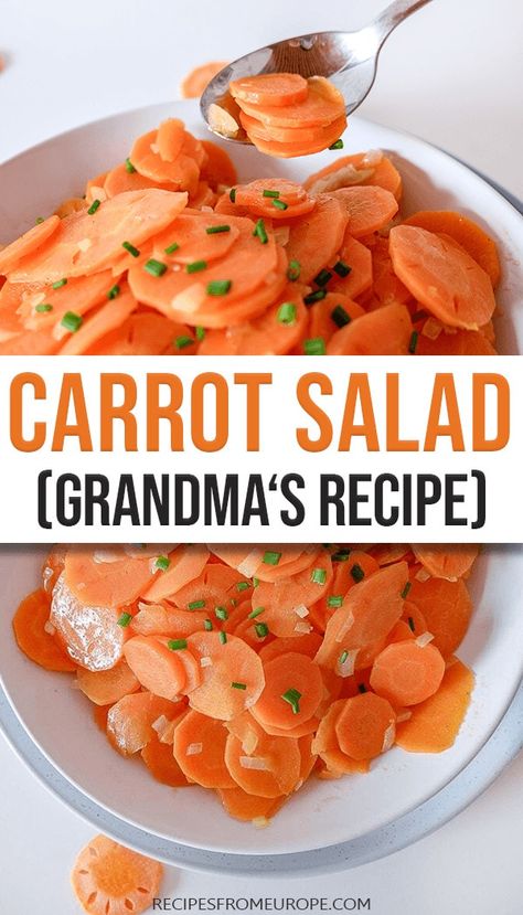 Looking for a tasty carrot salad that is slightly different? This easy carrot salad recipe has been passed down through generations and is always a crowd pleaser! #carrotsalad #saladrecipes Easy Carrot Salad, Carrots Side Dish, Sliced Carrots, German Food Authentic, Carrot Salad Recipes, German Foods, Bbq Side, Salads Recipes, German Recipes