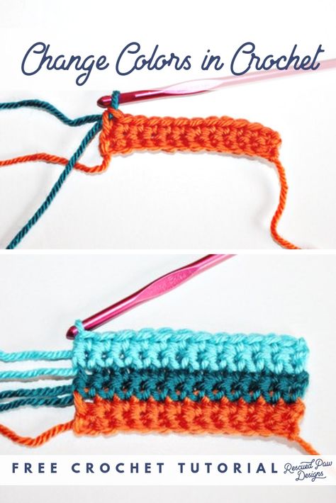 Crochet Tip: How to change colors in rows in crochet | Dont' be intimidated by using more colors in crochet, learn this very simple method for changing colors and you will love doing stripes! Triple Crochet Stitch, Change Colors In Crochet, Retro Embroidery, Beginners Crochet, Crochet Shawl Pattern Free, Tutorial Ideas, Crochet Tips, Beginner Crochet, Crochet Lessons