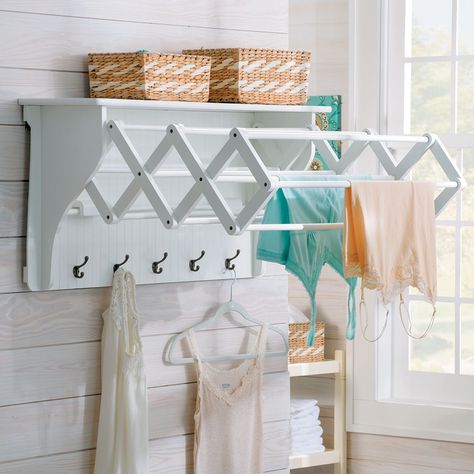 Accordion drying rack from Improvement Laundry Room Drying Rack, Closet Organisation, Laundry Room Storage Shelves, Koti Diy, Room Storage Diy, Dream Laundry Room, Drying Racks, Clothes Closet Organization, Drying Rack Laundry