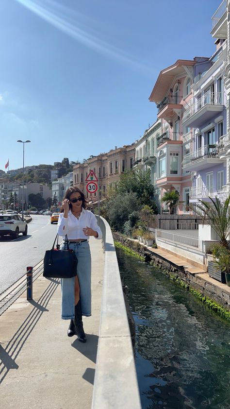 Jean Skirt White Shirt Outfit, Old Money Denim Outfit, Long White Denim Skirt Outfit, Old Money Denim, Denim Long Skirt Outfit, Skirt Jeans Outfit, White Collared Shirt Outfit, White Polo Outfit, White Denim Skirt Outfit