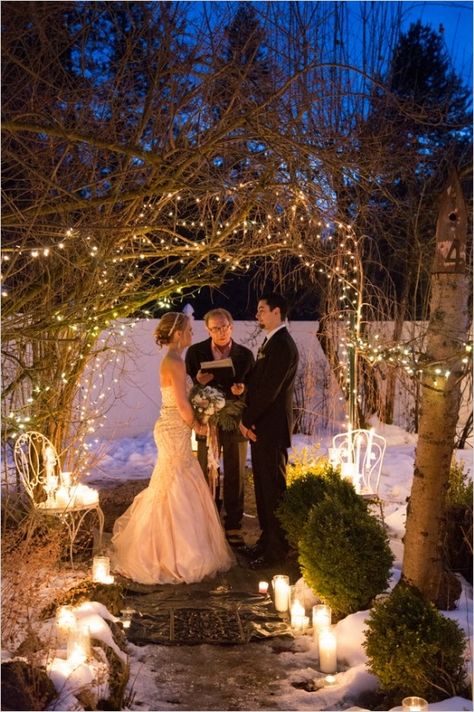 Evening wedding or vow renewal lighting ideas. Captured By: Romancing Belle Photography http://www.weddingchicks.com/2014/05/26/glamorous-vow-renewal-ceremony/ Winter Wedding Arch, Candlelit Ceremony, Backyard Wedding Ceremony, Renewal Wedding, Vow Renewal Ceremony, Wedding Renewal Vows, Rustic Wedding Reception, Rustic Wedding Bouquet, Wedding Vows Renewal