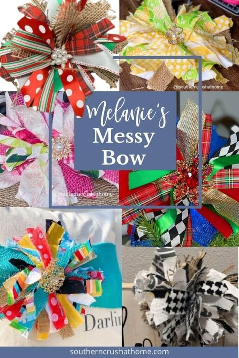 Melanie’s ‘Messy’ Bow is Named DIY Bow of the Year https://www.southerncrushathome.com/messy-bow-diy-bow/ Diy Ribbon Storage, Fabric Bow Tutorial, Easy Bow Making, Funky Bow, Bow Making Tutorials, Easy Bow, Loopy Bow, Hair Items, Messy Crafts