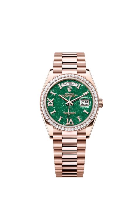 Discover the Day-Date 36 watch in 18 ct Everose gold on the Official Rolex Website. Model: m128345rbr-0068 Rolex Bracelet, Rolex Models, Rolex Logo, Gold Alloys, Rolex Oyster, Diamond Chain, Rolex Day Date, Watch Chain, Bezel Diamond