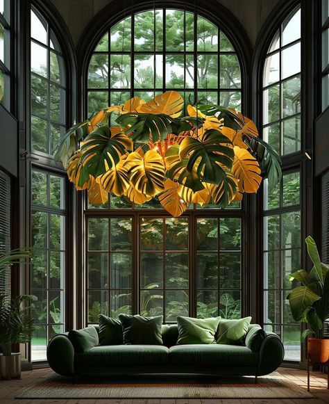 College Sketchbook, Plant Chandelier, Biophilic Interior, Forest Kitchen, Interior Design Examples, Luxury Lamps, Whimsical Home, London House, Monstera Deliciosa