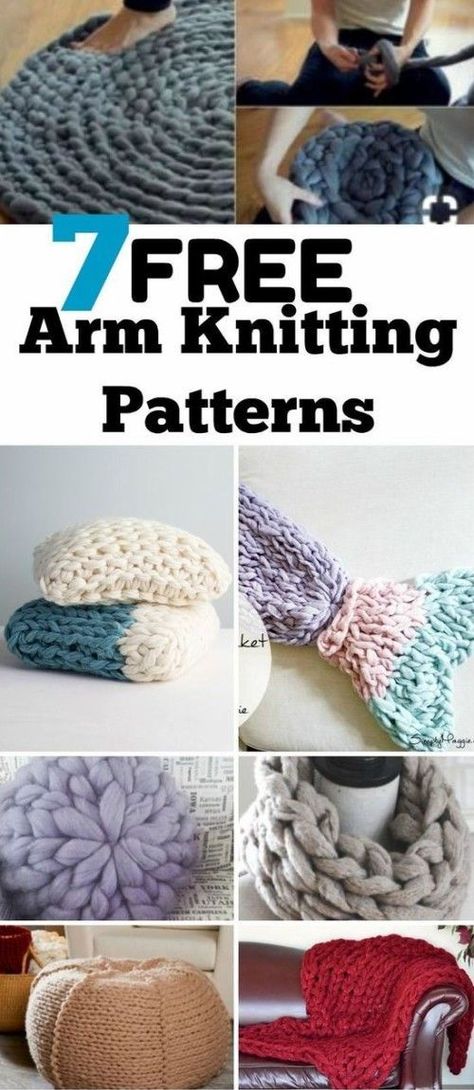 7 Free Arm Knitting Patterns with Chunky Yarn | Beautiful Skills - Crochet Knitting Quilting | Bloglovin’ Arm Knitting Tutorial, Arm Knitting Scarf, Knitting Patterns For Beginners, Chunky Knit Yarn, Beginner Knit Scarf, Diy Knit Blanket, Beginner Knitting, Bed Rug, Knitting Tutorials