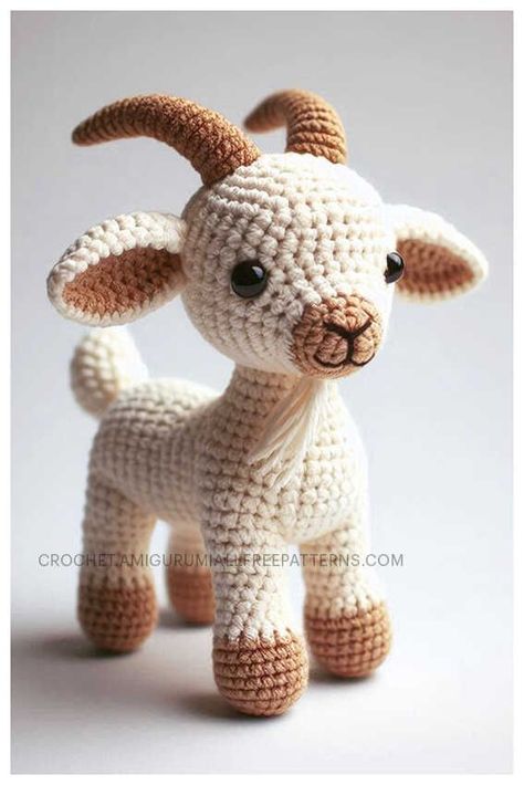 Goat Free Crochet Pattern, Crochet Goats Free Pattern, Goat Crochet Pattern Free, Crocheted Goat, Sheep Crochet Pattern Free, Crochet Plushies Free Pattern, Amigurumi Free Pattern Animals, Crochet Goat Amigurumi, Sheep Amigurumi Free Pattern