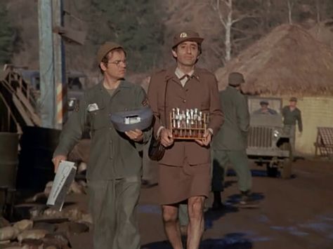 M*A*S*H: Season 1, Episode 20 The Army-Navy Game (25 Feb. 1973) mash, 4077, Jamie Farr , Corporal Maxwell Q. Klinger, Mash Aesthetic, Klinger Mash, H Aesthetic, Gary Burghoff, Mash Characters, Alan Alda Mash, Max Klinger, Mash 4077, Hogans Heroes