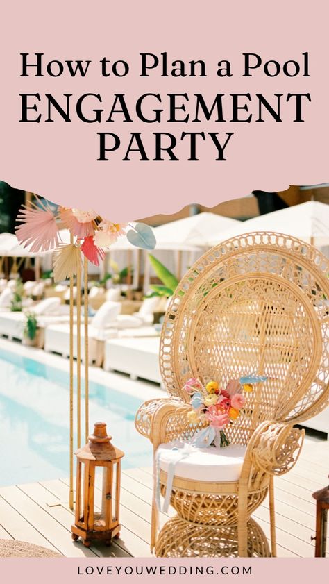 Want a fun and easy engagement party theme? We've got you covered with everything you need to plan a pool themed engagement party. Whether it’s in your backyard or at a rented pool, we’re sharing the best decorations, invitations, outfits, games, and more for your pool themed engagement party. Wedding parties, wedding events, pre-wedding parties. Pool Engagement Party, Engagement Party Theme, Themed Engagement Party, Outdoor Engagement Party, Wedding Music Playlist, Engagement Party Ideas, Engagement Party Themes, Engagement Party Outfit, Engagement Party Planning