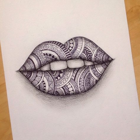 Zentangle lips!  next week is test week for me so wish me luck (also I should've studied when I was drawing oops) comment what you think? Doodle Art Drawing, Mandala Art Lesson, Drawing Faces, White Drawing, Zentangle Drawings, Desenho Tattoo, Mandala Design Art, Black And White Drawing, Things To Draw