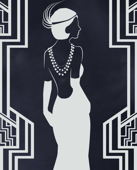 Black N White Roaring 20s Art, Il Grande Gatsby, Art Deco Drawing, 20s Art, Hand Silhouette, 1920s Women, Art Deco Artwork, Art Deco Paintings, Deco Fashion