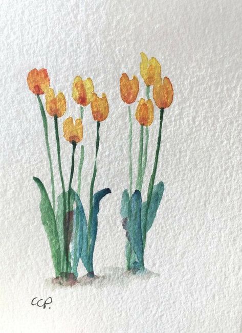 Tulips Watercolor, Watercolor Tulips, Hand Painted Card, Watercolor Card, Watercolor Paintings Easy, Watercolor Flower Art, Art Aquarelle, Paint Cards, Pola Sulam