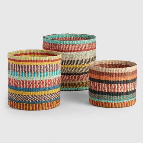 rainbow colored woven baskets Colorful Baskets, Basket And Crate, Large Basket, Round Basket, Cost Plus World Market, Woven Baskets, African Baskets, Woven Basket, World Market