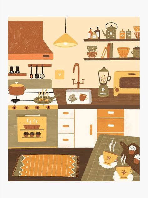 Kitchen Aesthetic Room Aesthetic Room Interior, Breakfast Baking, Autumn Kitchen, Kitchen Background, Kitchen Drawing, Chill Room, Kitchen Aesthetic, Background Drawing, Interior Illustration