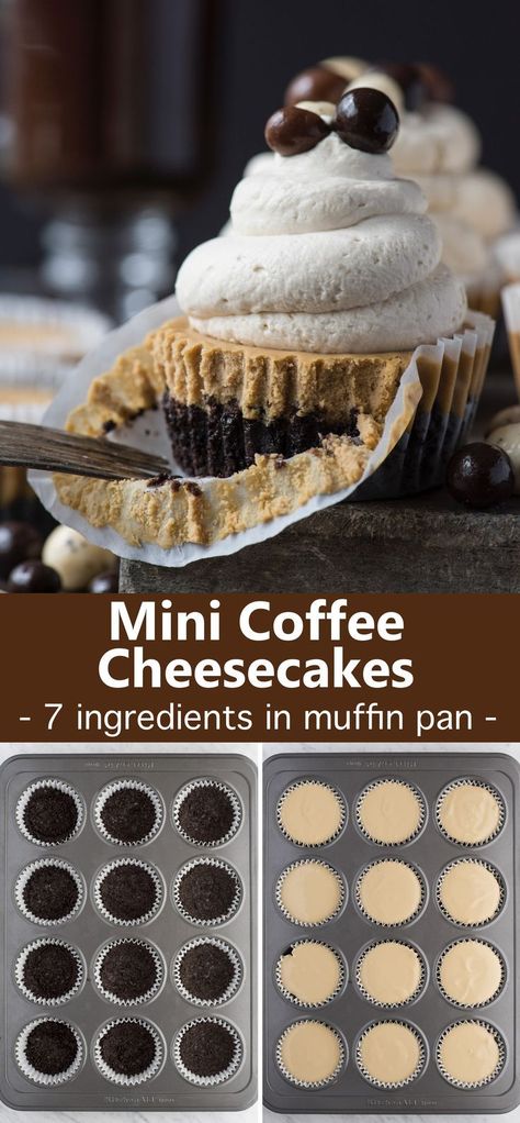 This is a crowd favorite mini coffee cheesecake recipe that you’ll use over and over! The whole recipe is only 7 ingredients and you make it in a regular size muffin pan! Plus, you can do an oreo crust or graham cracker crust for these mini espresso cheesecakes.  #minicheesecake #coffeecheesecake #minicoffeecheesecake #espressocheesecake #mochacheesecake Espresso Cake Pops, Best Easy Cake Recipes, Fancy Meals, Biscotti Cheesecake, Coffee Desserts, Biscuits Graham, Mini Cheesecake Recipes, Coffee Cheesecake, Cheesecake Mini