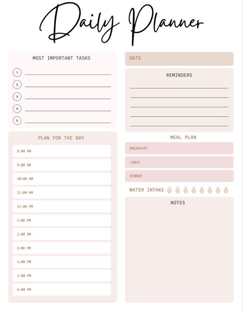 Daily planner free printable: pink girly design! Download this free daily planner. Daily planner that you can print for organizing your life! Pink Daily Planner, Daily Schedule Printable, Daily Planner Sheets, Daily Planner Printables Free, Free Daily Planner, Daily Printable, Study Planner Printable, Pink Planner, Schedule Printable